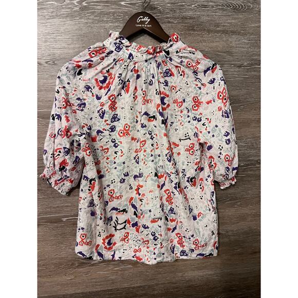 Avara top floral Puff short sleeves size XS Cotton V neck classic - Picture 8 of 9